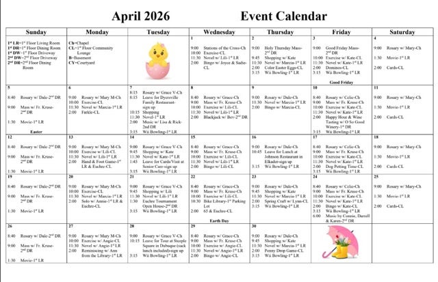 A calendar for April 2026